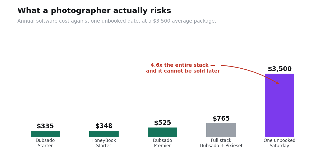 Annual photography software cost compared with the value of one unbooked Saturday