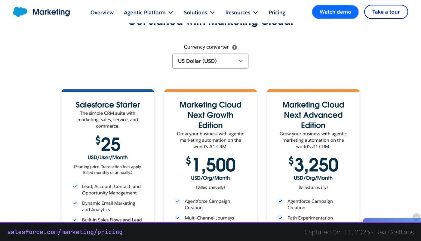 Salesforce Marketing Cloud pricing page as published by the vendor, captured October 11, 2026